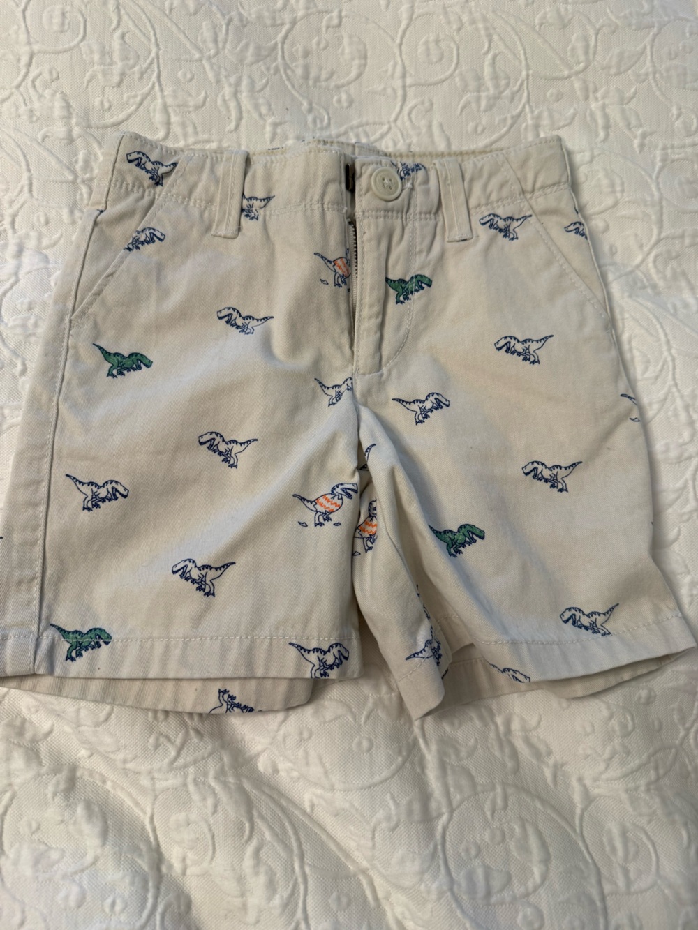 GAP Khaki Shorts with Blue, Green, and Orange Dino Print
